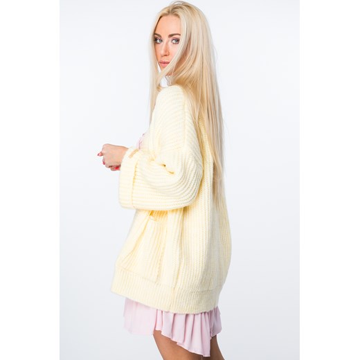 Kardigan swetrowy oversize pastelowy żółty MISC003 bezowy fasardi uniw fasardi.com