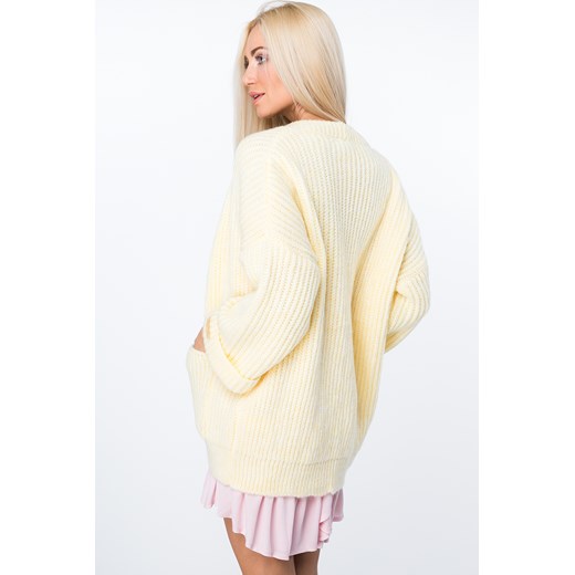 Kardigan swetrowy oversize pastelowy żółty MISC003 bezowy fasardi uniw fasardi.com