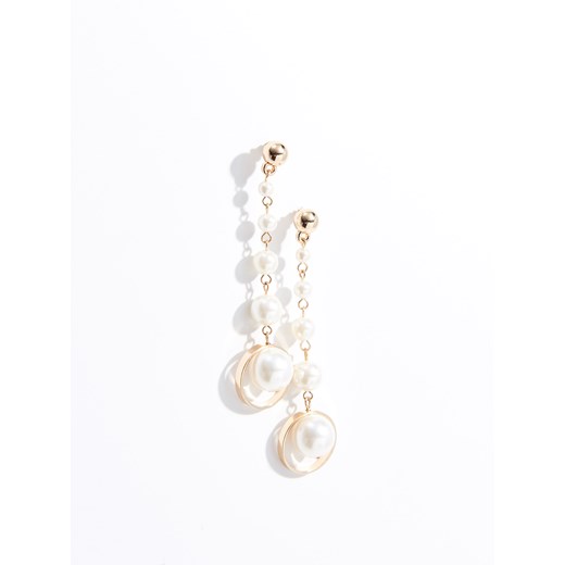 Mohito - Wiszące kolczyki z ekologicznymi perłami - Złoty Mohito bezowy One Size 