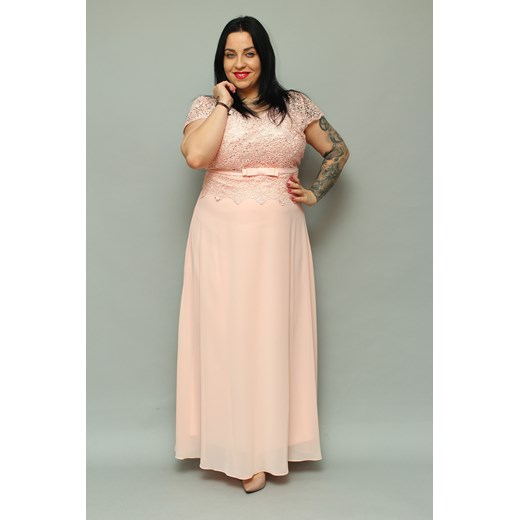 Sukienka CARYCA ekskluzywna long koronka tiul pastelowa brzoskwinia Pretty Woman  50 karko.pl