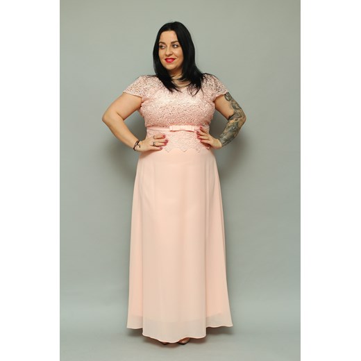 Sukienka CARYCA ekskluzywna long koronka tiul pastelowa brzoskwinia Pretty Woman  50 karko.pl