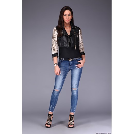 kurtka damska roberta biagi ** ekskluzywna 100% skóra+ ruchome cekiny+ logo niebieski Roberta Biagi M LUXURYONLINE