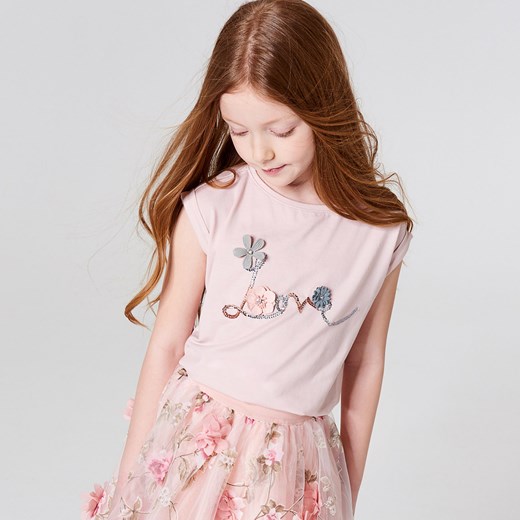 Mohito - Dziewczęca koszulka z błyszczącą aplikacją little princess - Różowy Mohito  152 