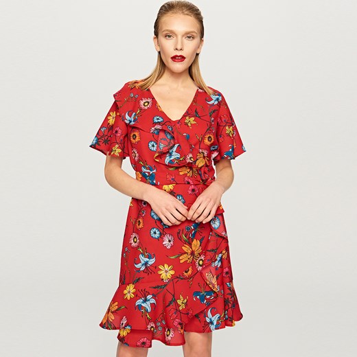 Reserved - Sukienka w kwiaty - Wielobarwn Reserved czerwony 42 