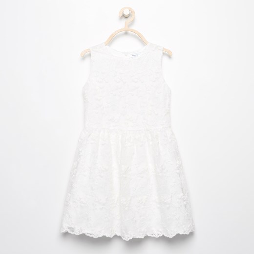 Reserved - Biała sukienka z haftowanego tiulu - Kremowy Reserved bialy 146 