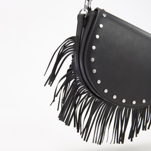 Reserved - Torba typu saddle bag z frędzlami - Czarny szary Reserved One Size 