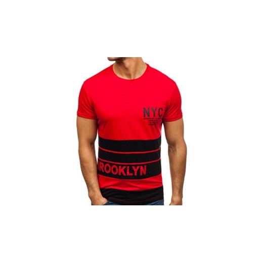 T-shirt męski z nadrukiem czerwony Denley SS339  Denley.pl M okazja Denley 