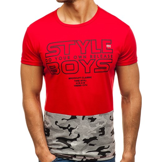 T-shirt męski z nadrukiem czerwony Denley SS351  Denley.pl XL promocyjna cena Denley 