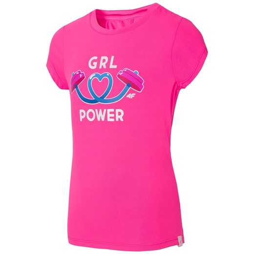 Koszulka sportowa dla małych dziewczynek JTSD300C - fuksja  neon rozowy 4f Junior  4F