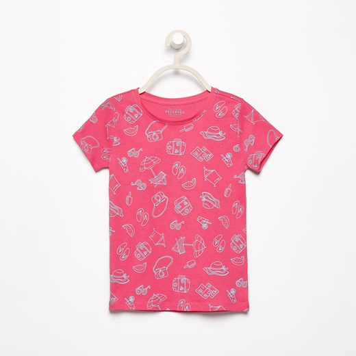 Reserved - T-shirt z nadrukiem - Różowy rozowy Reserved 104 
