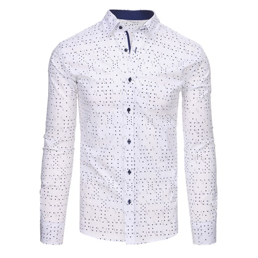 Biała koszula męska we wzory z długim rękawem (dx1455)  Dstreet XXL 