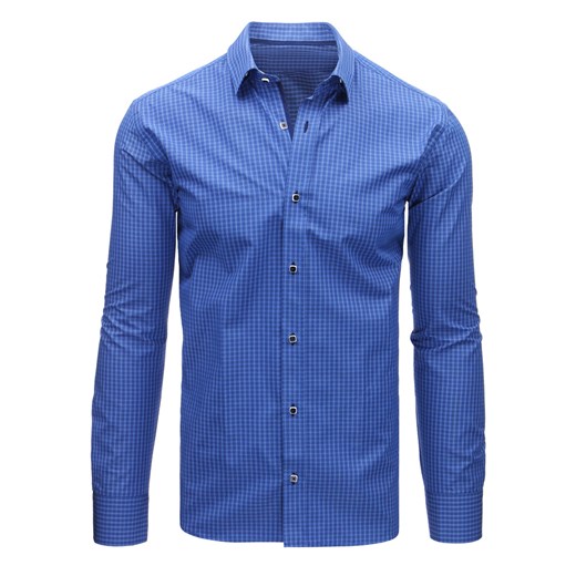 Niebieska koszula męska w kratkę z długim rękawem (dx1465)  Dstreet L 