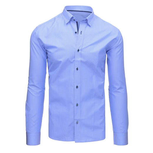 Niebieska koszula męska w kratkę z długim rękawem (dx1471)  Dstreet XXL 