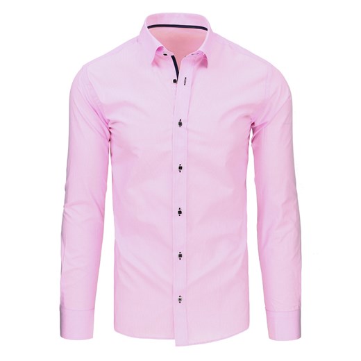 Różowa koszula męska w drobną kratkę z długim rękawem (dx1440) Dstreet  L 