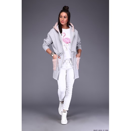 bluza damska mimi ** szara dłuższa bluza+ swetrowe kieszenie Mimi S LUXURYONLINE