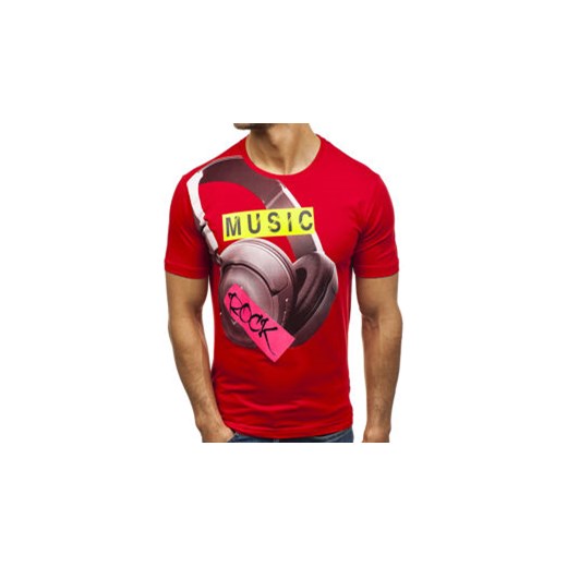 T-shirt męski z nadrukiem czerwony Denley 6158  Denley.pl XL wyprzedaż Denley 