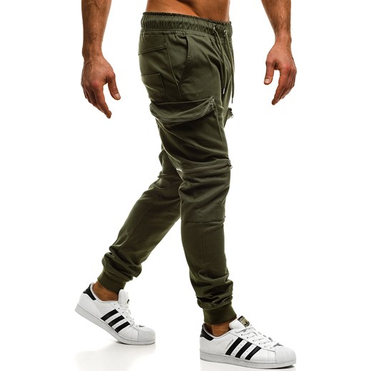 OZONEE 475 SPODNIE MĘSKIE JOGGERY KHAKI  Ozonee.pl L wyprzedaż  