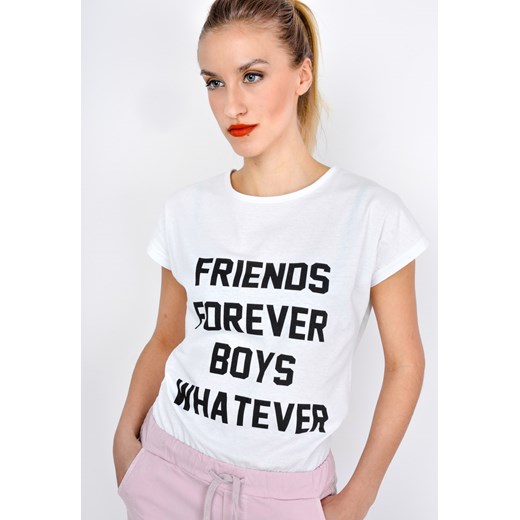 T-shirt z napisem friends forever boys whatever Zoio bezowy M wyprzedaż zoio.pl 