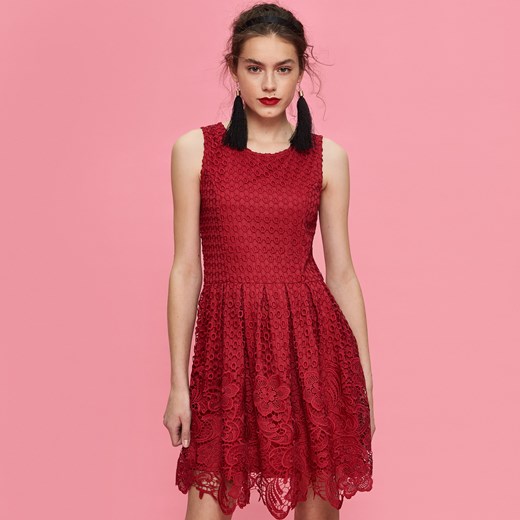 Sinsay - Koronkowa sukienka - Czerwony  Sinsay XS 