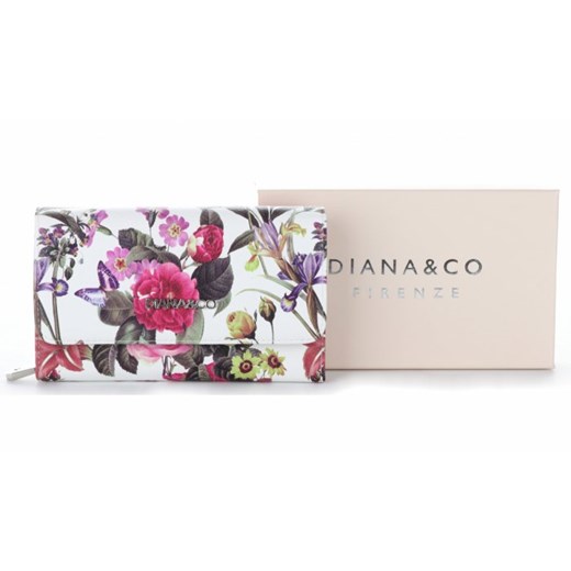 Modny Portfel Damski Diana&Co Firenze wzór Kwiatów Fuksja bezowy Diana&Co  PaniTorbalska