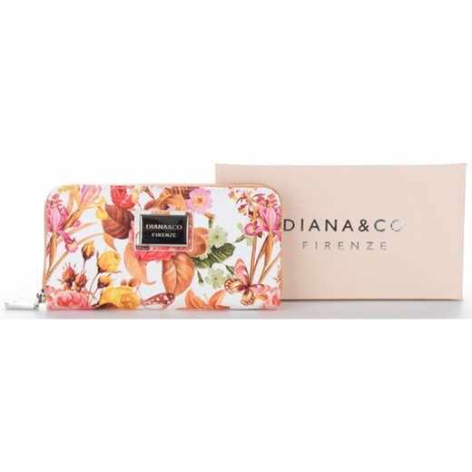 Modny Portfel Damski Diana&Co Firenze wzór Kwiatów Pomarańczowy bezowy Diana&Co  PaniTorbalska