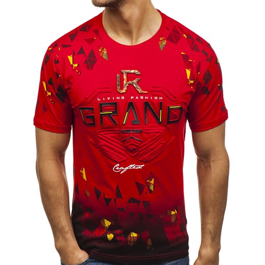 T-shirt męski z nadrukiem czerwony Denley 168070