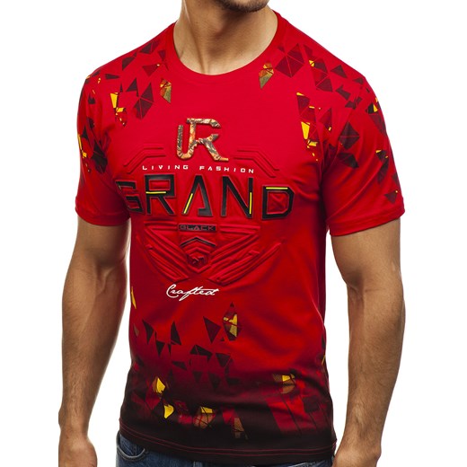 T-shirt męski z nadrukiem czerwony Denley 168070