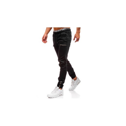 Spodnie jeansowe joggery męskie czarne Denley 2024