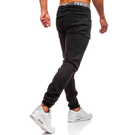 Spodnie jeansowe joggery męskie czarne Denley 2024