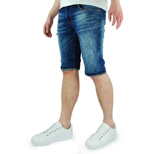 Spodenki męskie jeansowe z przetarciami L8055