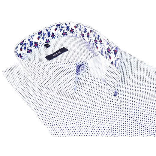 Biała koszula z krótkim rękawem w drobny wzór 644 fioletowy Modini Moda Męska 188-194 / 51-Regular wyprzedaż Modini 