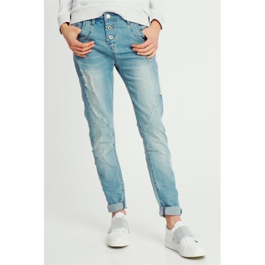 Spodnie jeansowe damskie z dziurami Boyfriend fit Sublevel mietowy  L wyprzedaż cityruler2018 