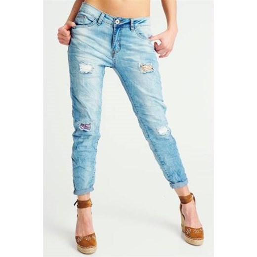 Spodnie jeansowe damskie z dziurami i cekinami Rock Angel Rock Angel niebieski S okazyjna cena cityruler2018 