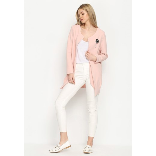 Różowy Płaszcz Pearl Brooch Renee  uniwersalny Renee odzież