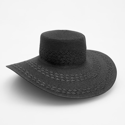 Reserved - Czarny kapelusz z dużym rondem - Czarny Reserved szary M 
