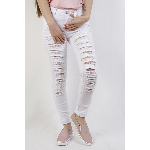 Białe spodnie jeansowe z przetarciami  szary XL olika.com.pl