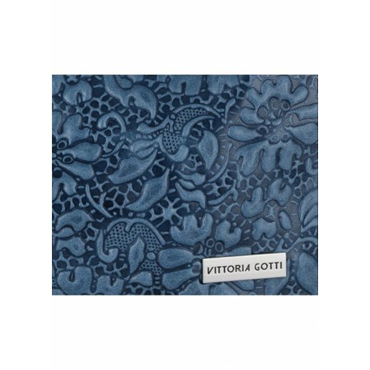 Włoska Torebka Skórzana firmy Vittoria Gotti z tłoczonym wzorem Kwiatów Jeansowa Vittoria Gotti niebieski  PaniTorbalska