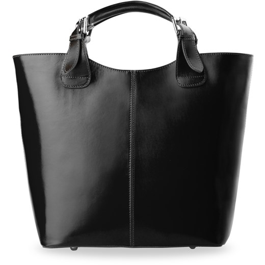 Włoska skórzana duża torba shopper bag - czarna