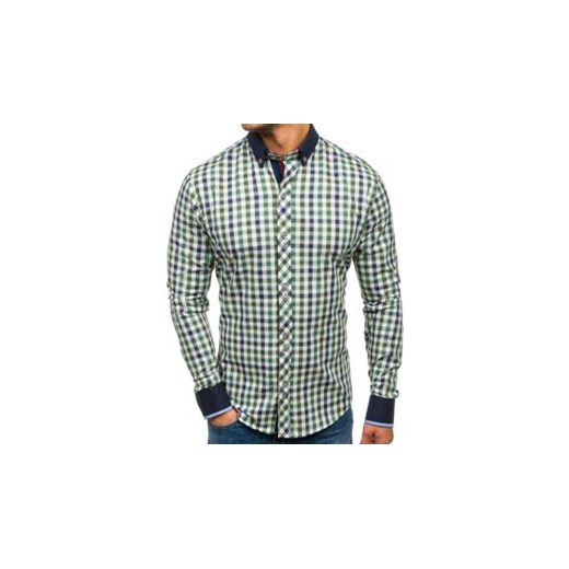 Koszula męska w kratę z długim rękawem zielona Bolf 8813  Denley.pl M Denley promocyjna cena 