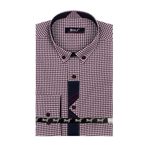Koszula męska we wzory z długim rękawem bordowa Bolf 8810  Denley.pl 2XL Denley promocyjna cena 
