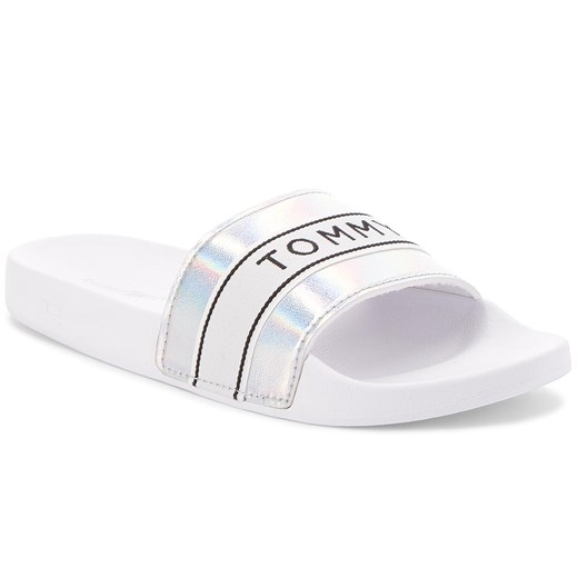 Klapki TOMMY HILFIGER - Mirror Sparkle Beach Slide FW0FW03038  White 100  Tommy Hilfiger 39 eobuwie.pl