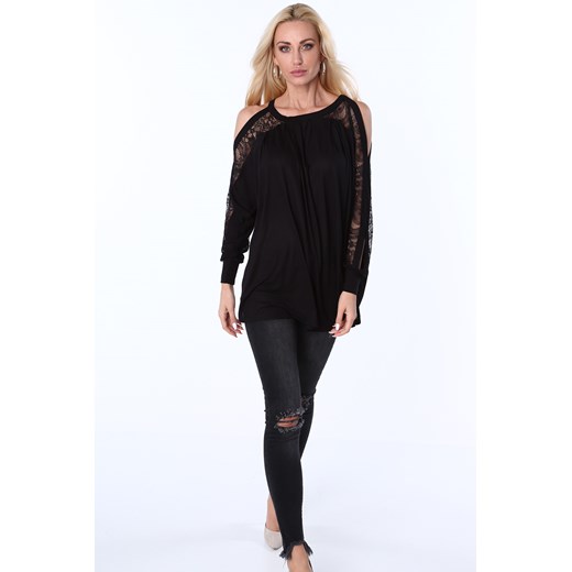 Bluzka oversize odkryte ramiona czarna MP13018 czarny fasardi S fasardi.com