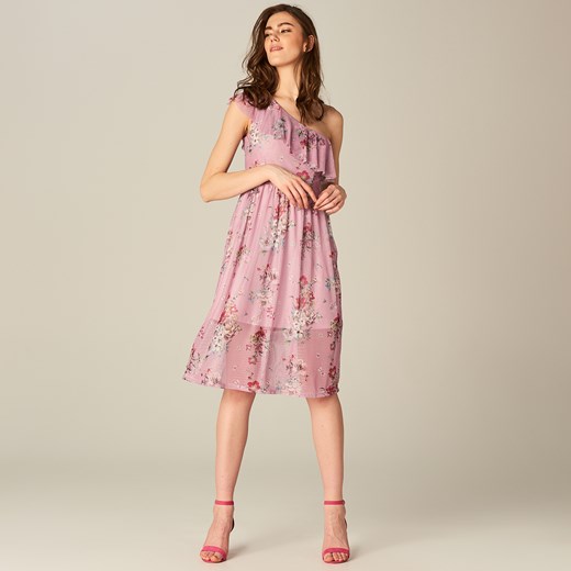 Mohito - Zwiewna sukienka z falbaną - Różowy bezowy Mohito L 