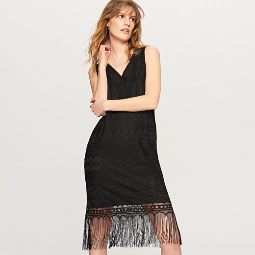 Reserved - Koronkowa sukienka z frędzlami - Czarny czarny Reserved S 