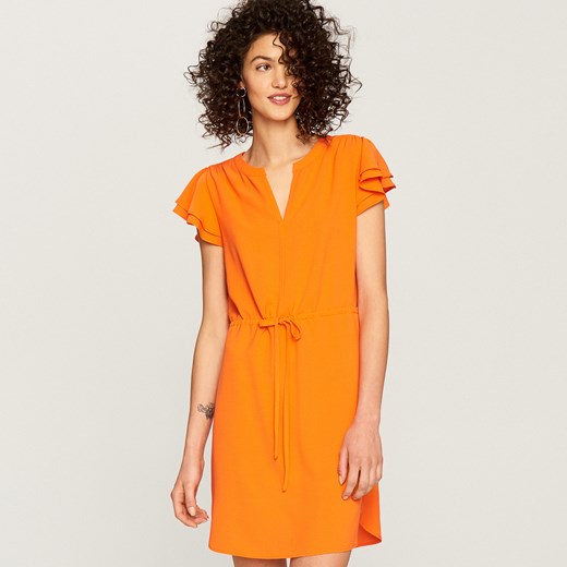 Reserved - Sukienka z falbankami przy rękawach - Pomarańczo Reserved pomaranczowy 36 