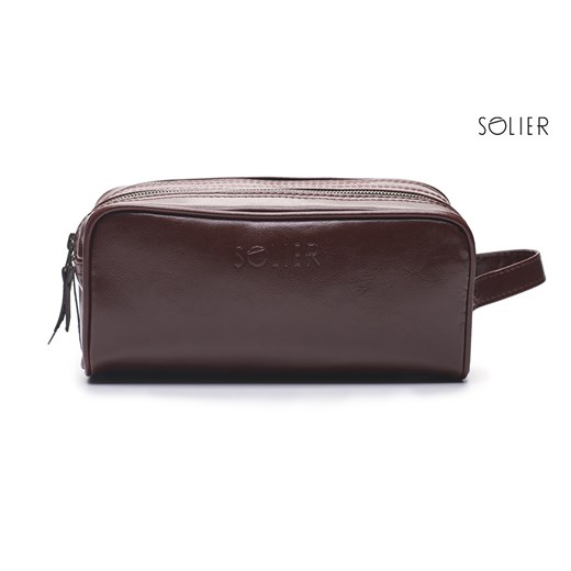 Elegancka skórzana kosmetyczka męska Solier burgundowa Solier szary Skorzana.com