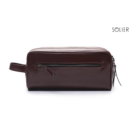 Elegancka skórzana kosmetyczka męska Solier burgundowa Solier szary Skorzana.com