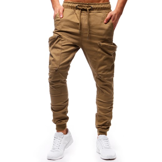 Spodnie męskie joggery kamelowe (ux1251) Dstreet brazowy XL promocja  