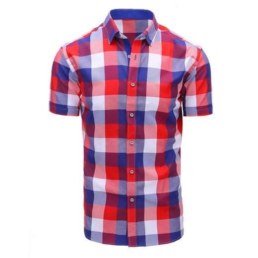Czerwono-fioletowa koszula męska w kratę (kx0810) Dstreet  XXL  okazyjna cena 