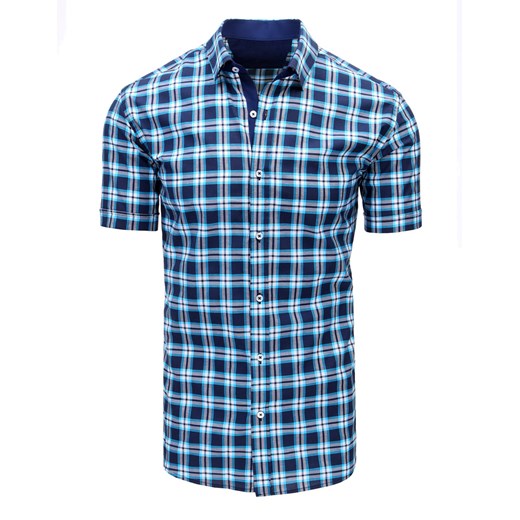 Granatowo-błękitna koszula męska w kratę (kx0833) Dstreet  L wyprzedaż  